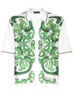 Green Majolica Silk Bowling Shirt