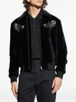 Embroidered Rose Velvet Bomber Jacket - Image 2
