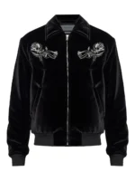 Embroidered Rose Velvet Bomber Jacket