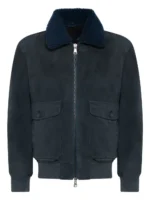 Shearling-Collar Suede Bomber Jacket