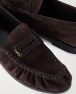 Gathered Suede Penny Loafers Dark Brown - Image 3
