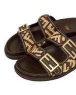 Fendi FF Raffia Slide Sandals - Image 6