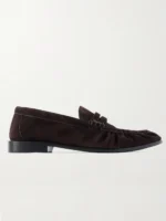 Gathered Suede Penny Loafers Dark Brown