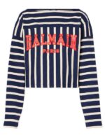 Balmain Logo Striped Cropped Knit Sweater