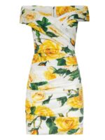 Yellow Rose Print Off-Shoulder Mini Dress