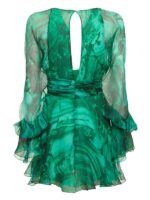 Emerald Marble Silk Chiffon Mini Dress - Image 2