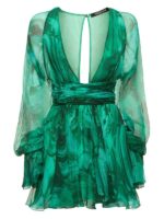 Emerald Marble Silk Chiffon Mini Dress