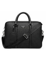 Saffiano-Detail Leather Business Bag
